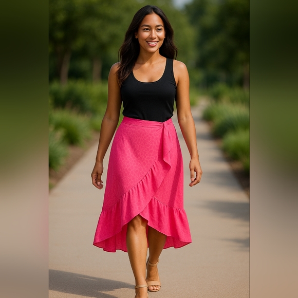 Bar III Vibrant Pink High-Low Skirt - Picture 1 of 8